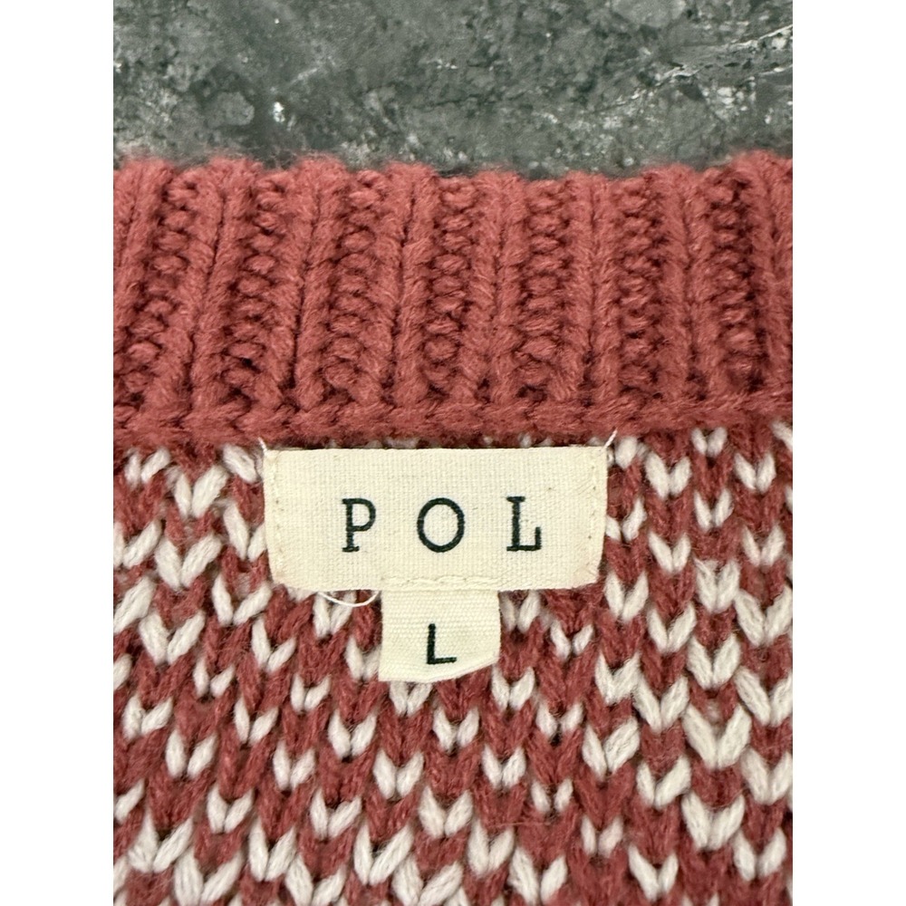 POL Leopard Cable Knit Deep V Neck Chunky Oversized Knit Sweeter Boxy Sz L - Picture 10 of 13